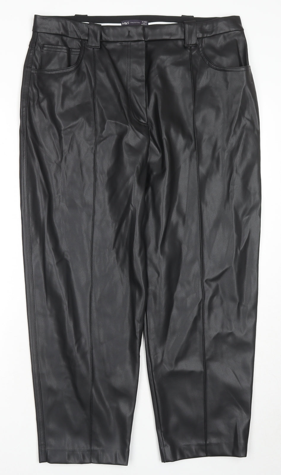 Marks and Spencer Womens Black Polyester Trousers Size 18 L24 in Regular Zip