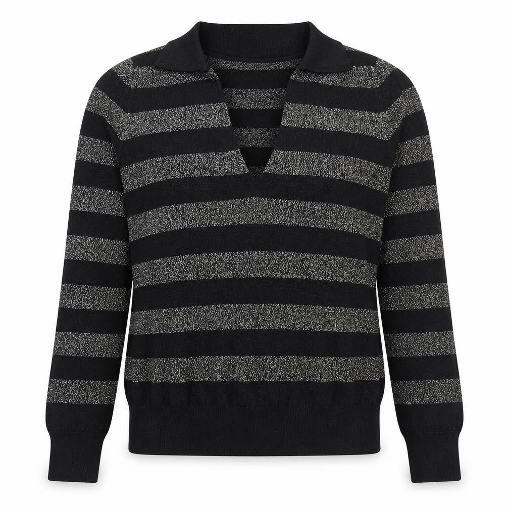 Marks and Spencer Womens Black Collared Striped Viscose Pullover Jumper Size S