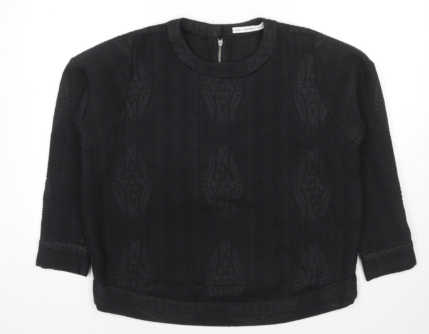 & Other Stories Womens Black Geometric Polyester Basic Blouse Size 8 Round Neck