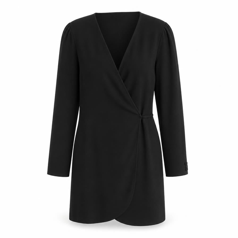 Topshop Womens Black Polyester Wrap Dress Size 10 V-Neck Tie