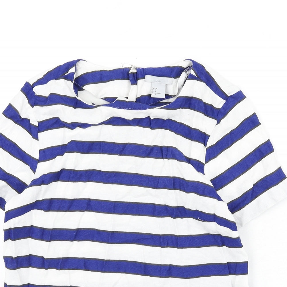 H&M Womens Multicoloured Striped Viscose Basic Blouse Size 12 Round Neck