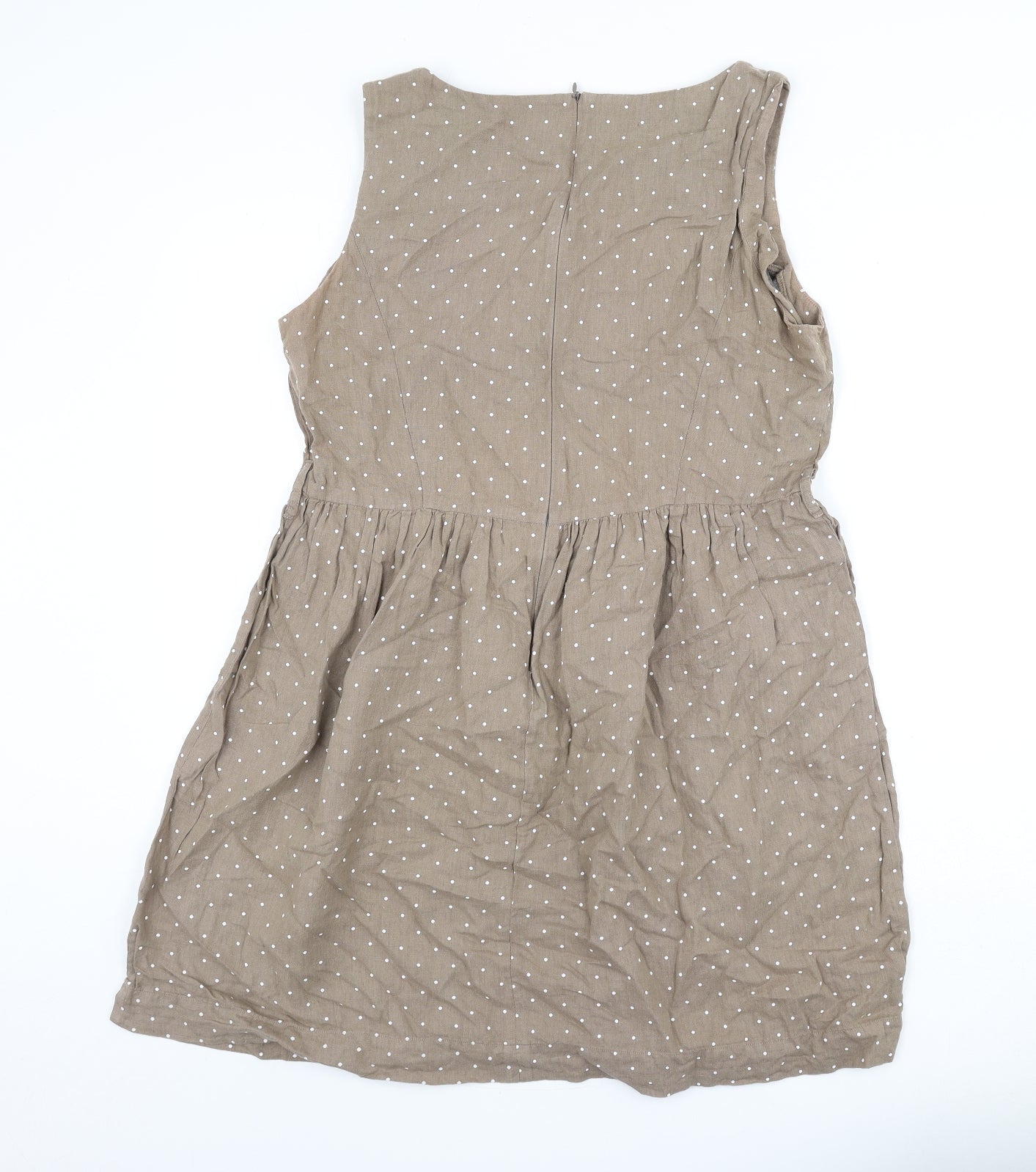 John Lewis Womens Brown Polka Dot Cotton Fit & Flare Size 14 Scoop Neck Zip