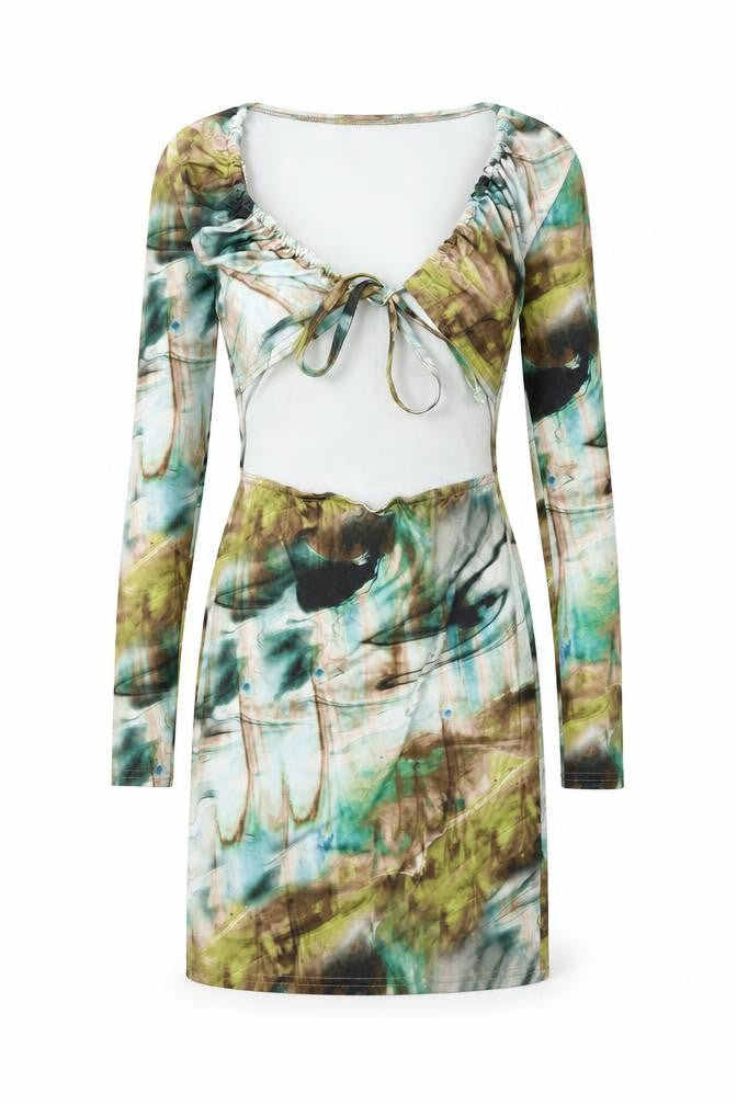 PRETTYLITTLETHING Womens Multicoloured Geometric Polyester Bodycon Size 8 V-Neck Tie - Cut Out Detail