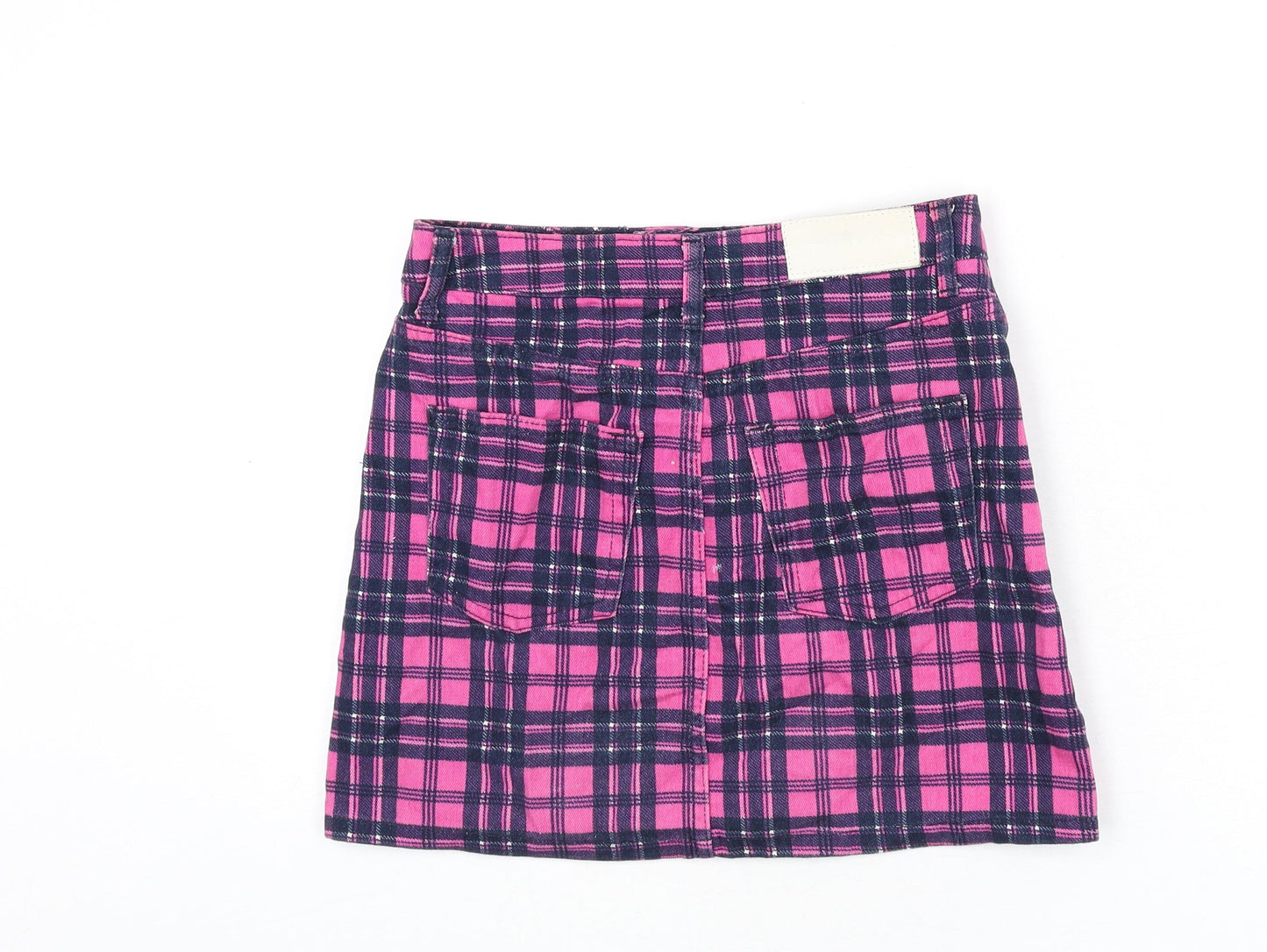 Topshop Womens Pink Plaid Cotton A-Line Skirt Size 8 Zip