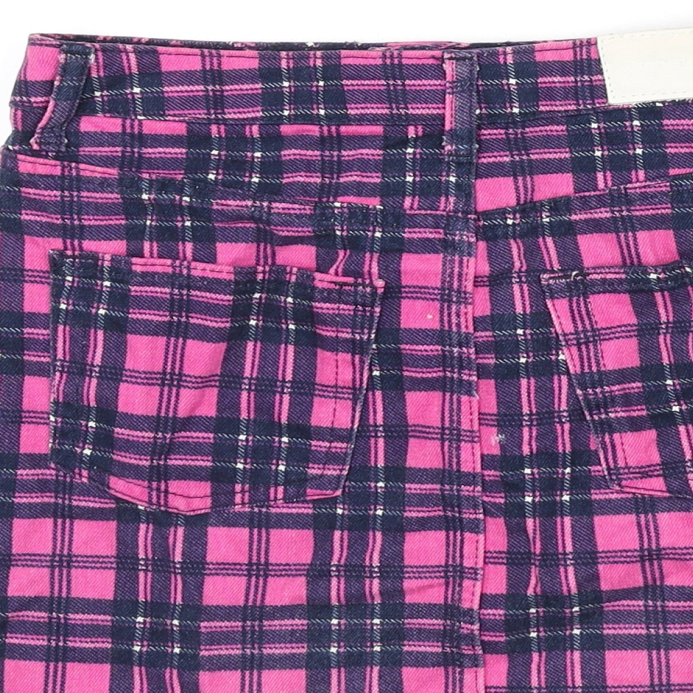 Topshop Womens Pink Plaid Cotton A-Line Skirt Size 8 Zip