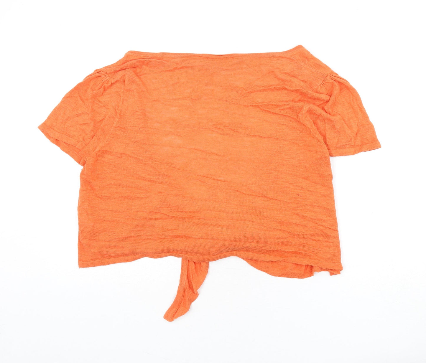 Wallis Womens Orange V-Neck Cotton Cardigan Jumper Size 18 - Cropped, Tie Front
