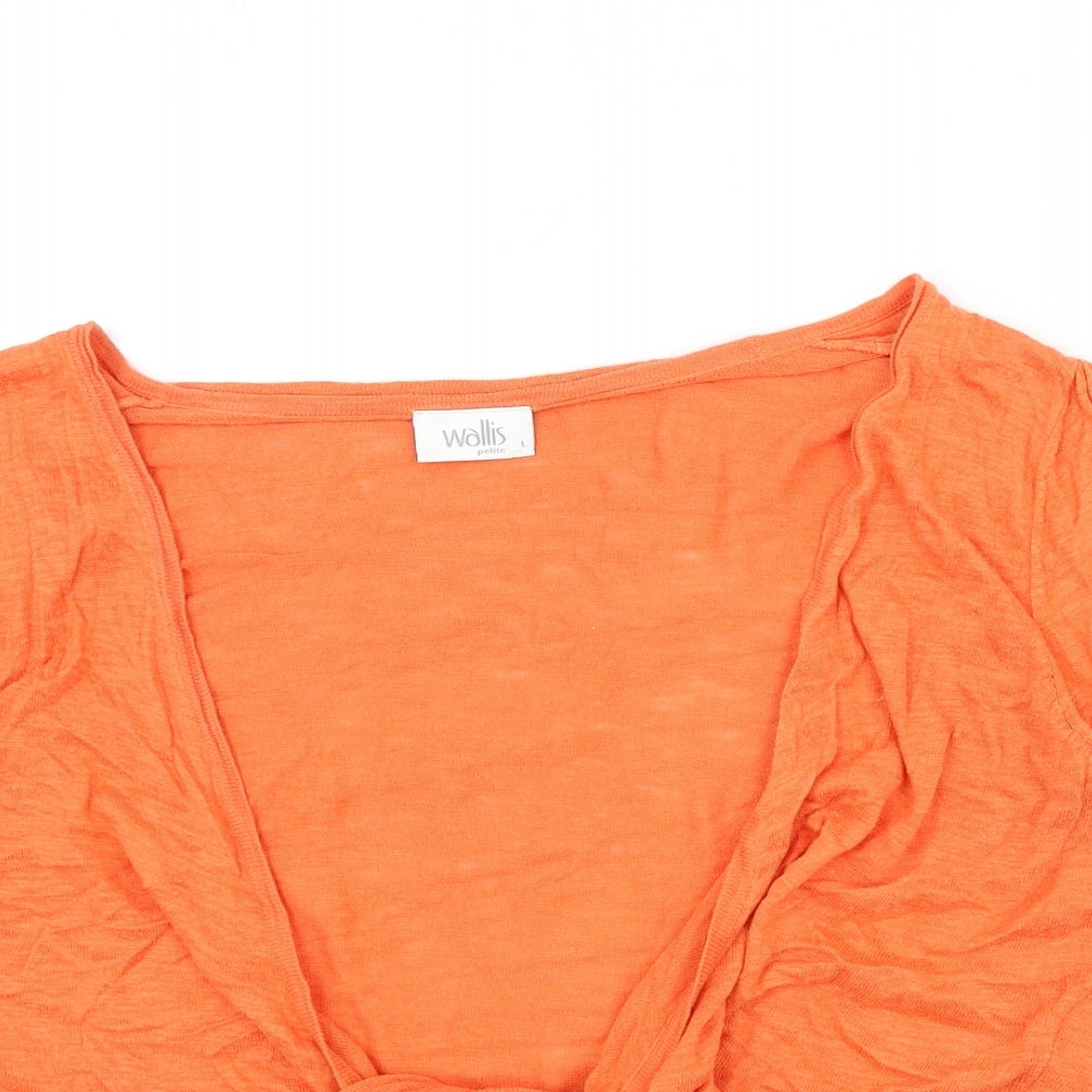 Wallis Womens Orange V-Neck Cotton Cardigan Jumper Size 18 - Cropped, Tie Front