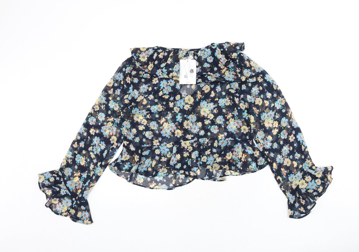 Topshop Womens Multicoloured Floral Polyester Cropped Blouse Size 6 V-Neck - Ruffle Detail