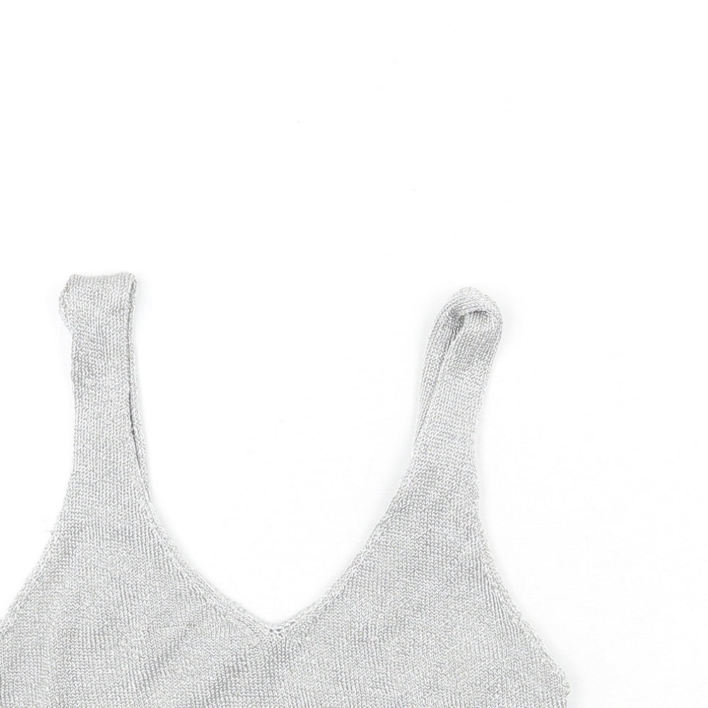 Topshop Womens Silver Polyester Camisole Tank Size 14 V-Neck - Cropped