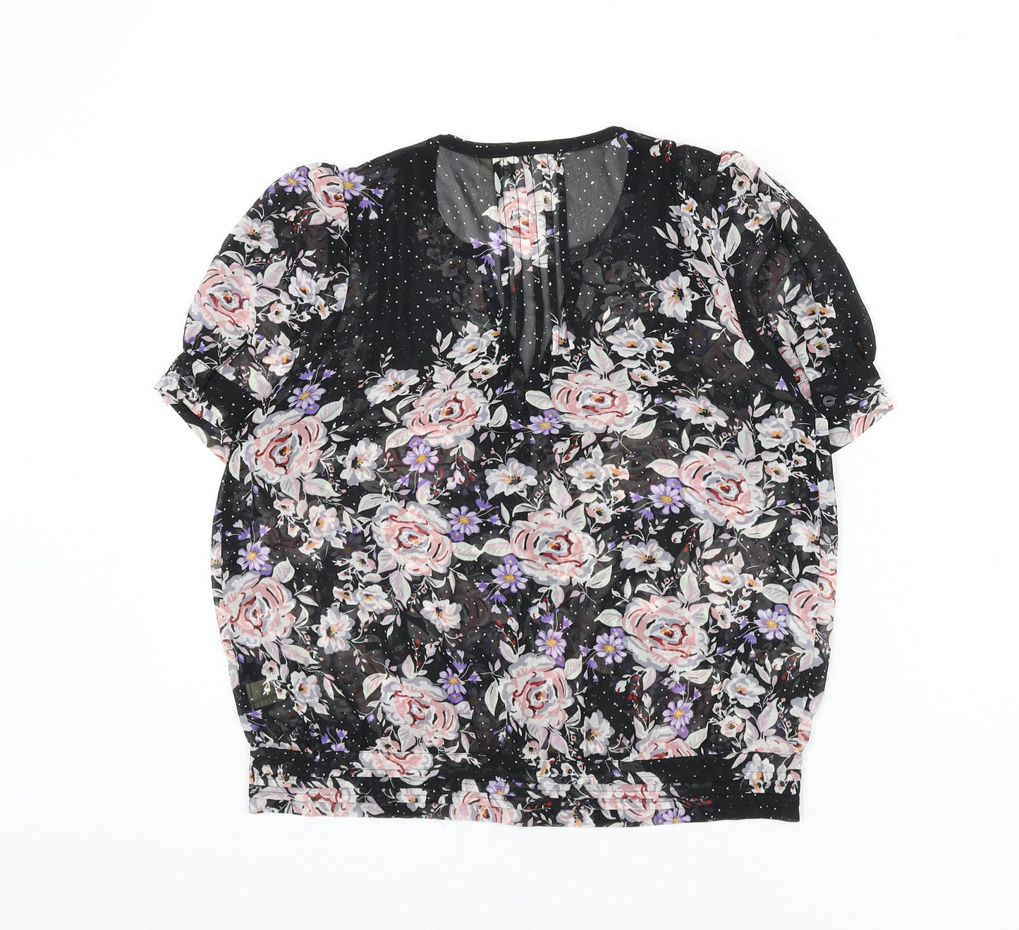 Pins & Needles Womens Black Floral Polyester Basic Button-Up Size S V-Neck