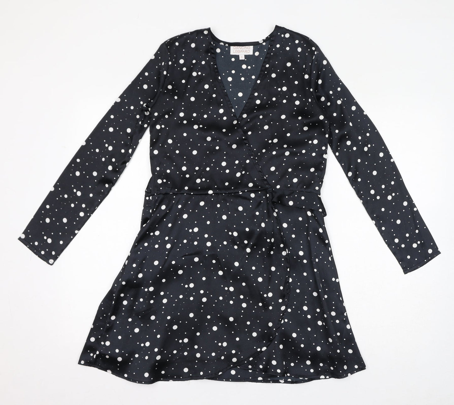 Dancing Leopard Womens Black Polka Dot Polyester A-Line Size 8 V-Neck Tie