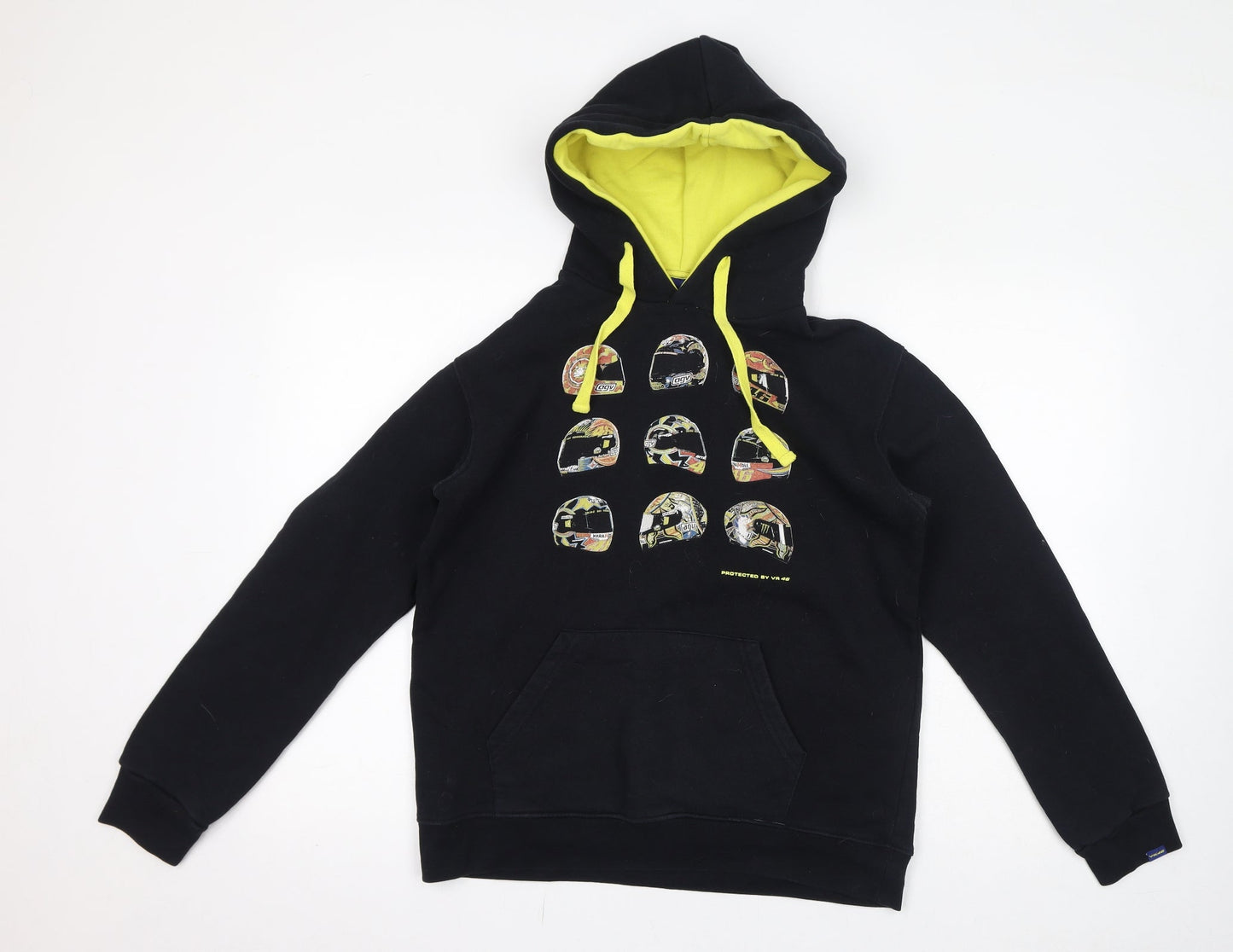VR46 Boys Black Cotton Pullover Hoodie Size L Pullover - Racing Helmets