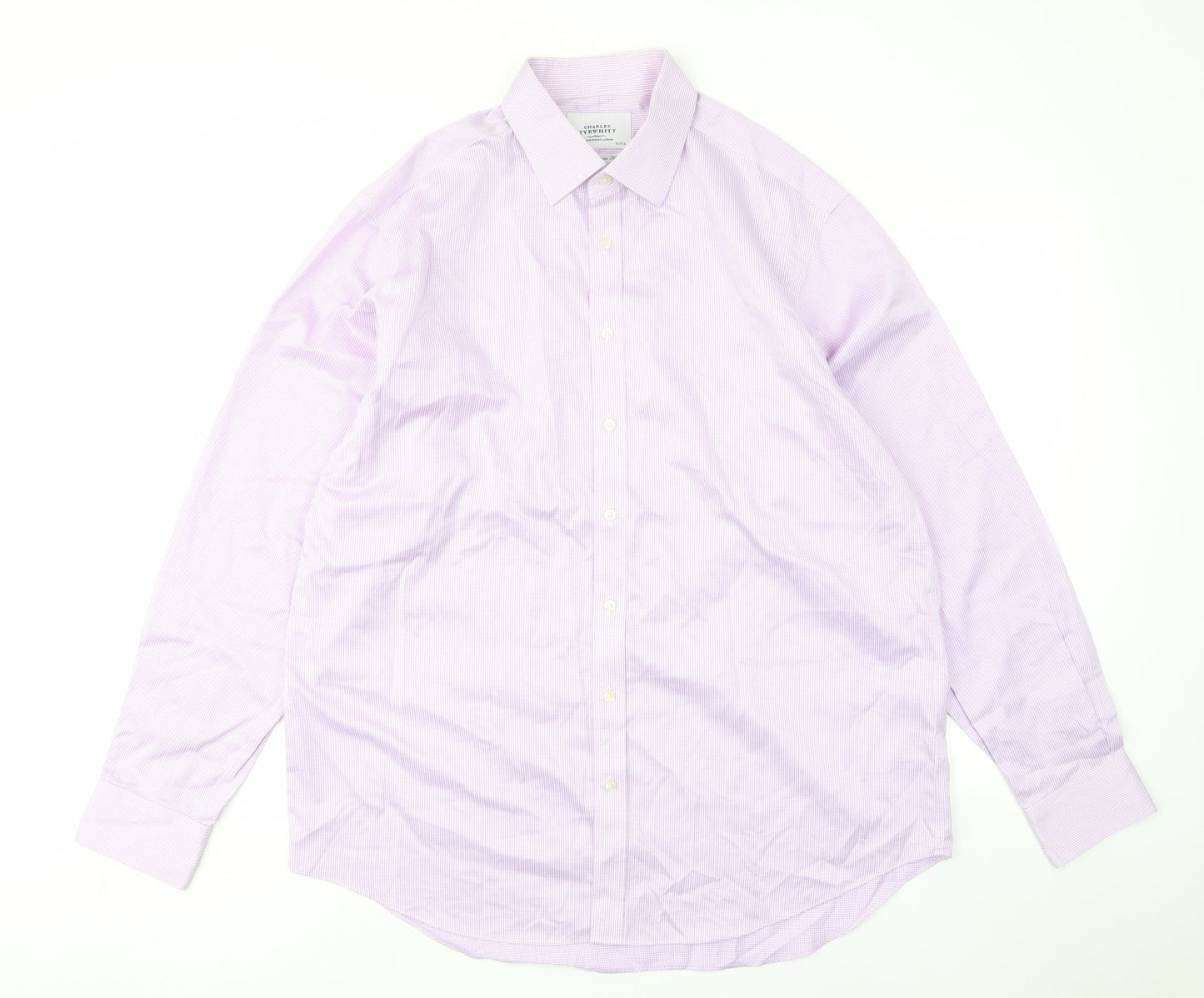 Charles Tyrwhitt Mens Purple Plaid Cotton Button-Up Size 17 Collared Button