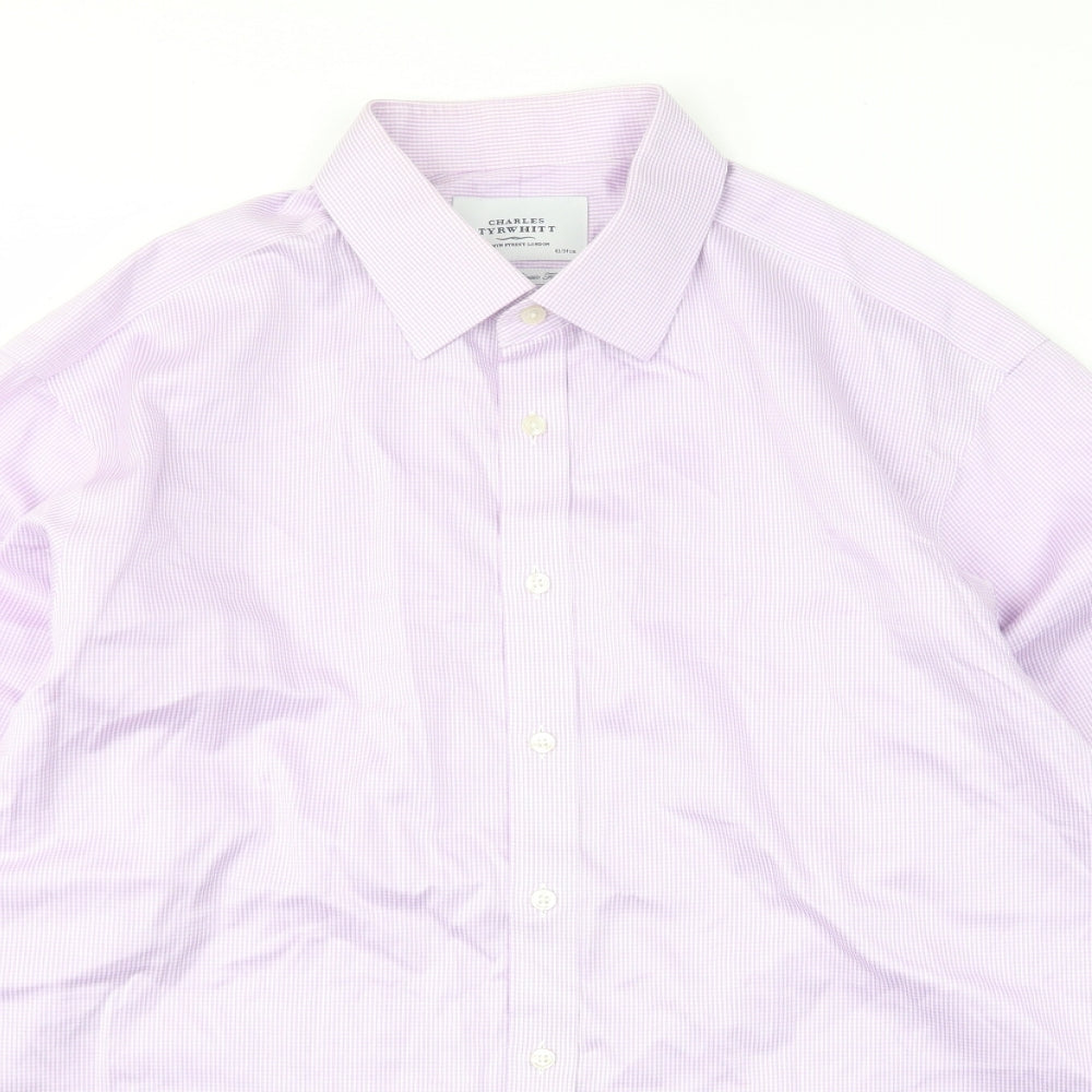 Charles Tyrwhitt Mens Purple Plaid Cotton Button-Up Size 17 Collared Button