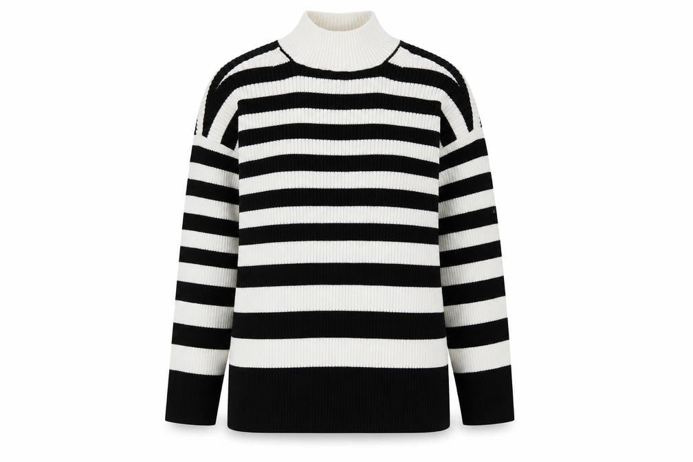 Marks and Spencer Womens White High Neck Striped Cotton Pullover Jumper Size M