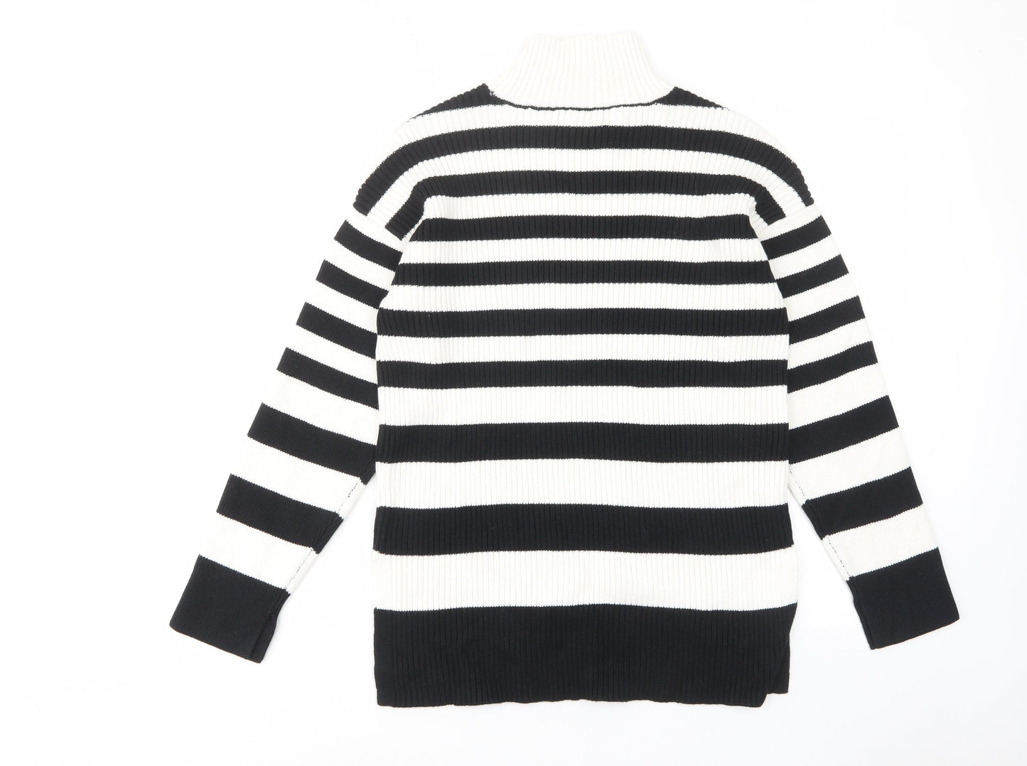 Marks and Spencer Womens White High Neck Striped Cotton Pullover Jumper Size M