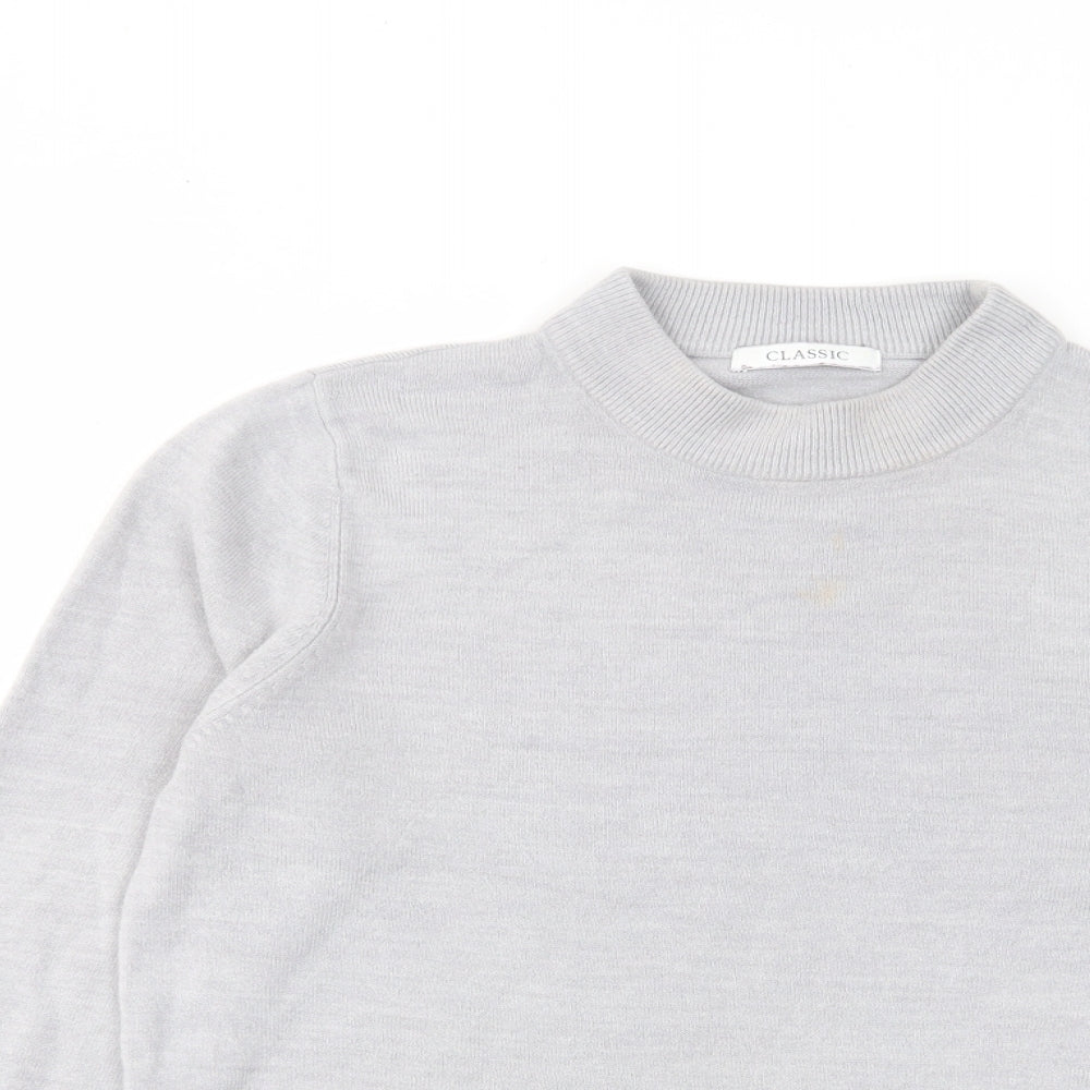 Classic Womens Grey Round Neck Acrylic Pullover Jumper Size 12