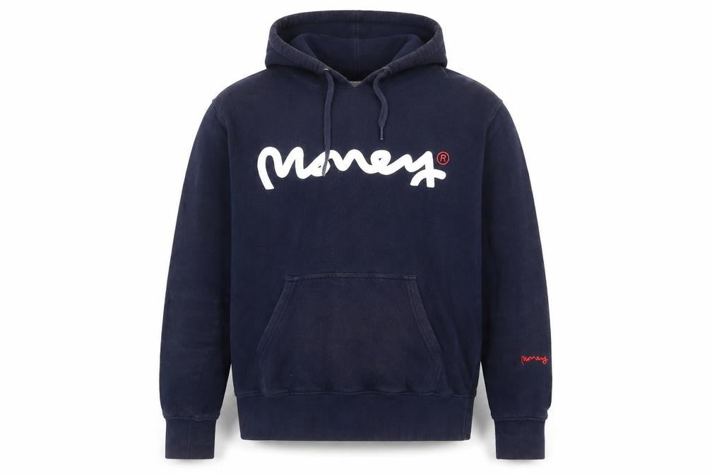 Money Mens Blue Cotton Pullover Hoodie Size M - Logo, Pockets