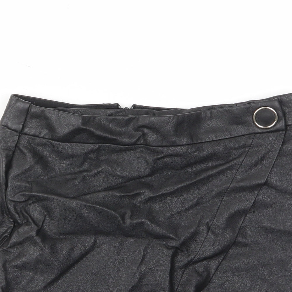 River Island Womens Black Polyurethane A-Line Skirt Size 8 Button