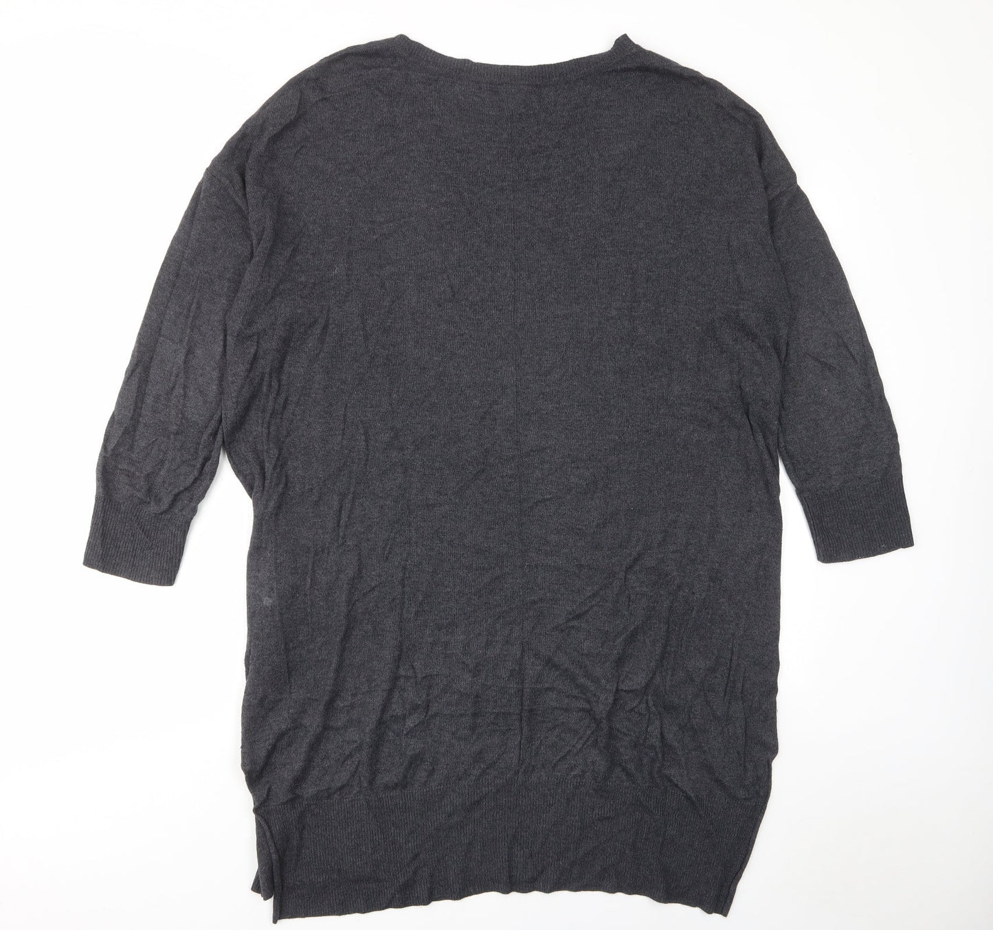 H&M Womens Grey Cotton Jumper Dress Size M Crew Neck Pullover