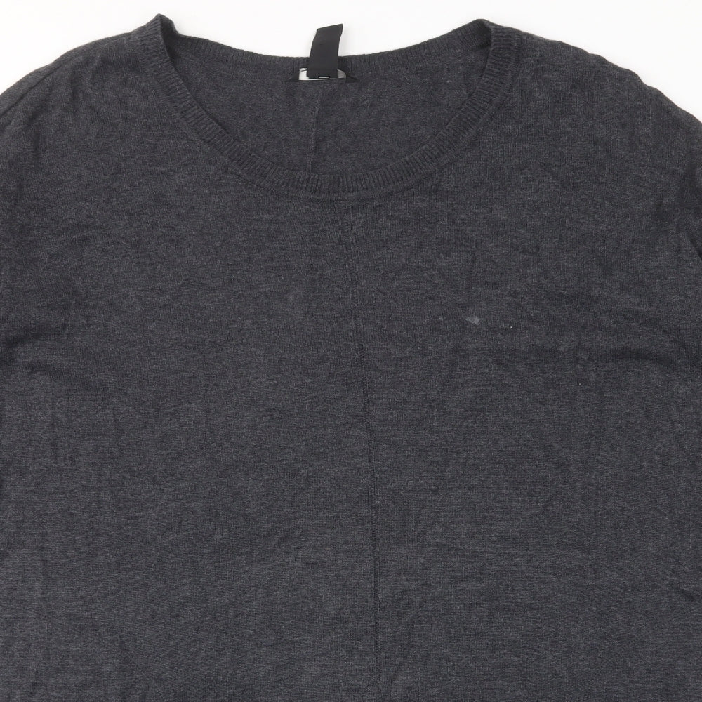 H&M Womens Grey Cotton Jumper Dress Size M Crew Neck Pullover