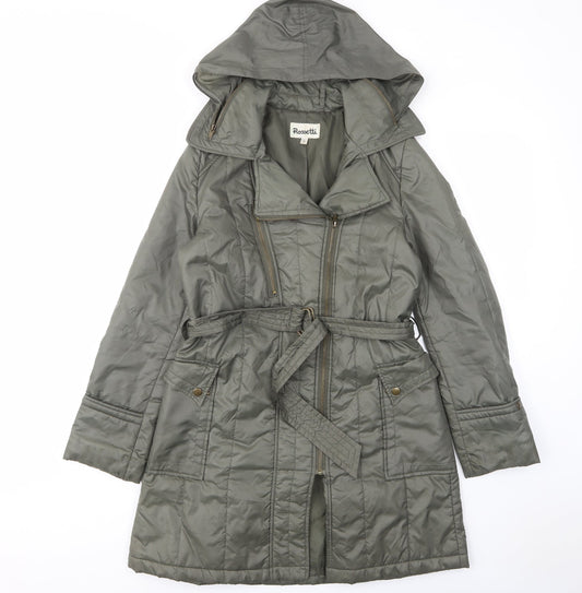 Rosseti Womens Green Quilted Coat Size 10 Zip - Zip Pockets, Belted