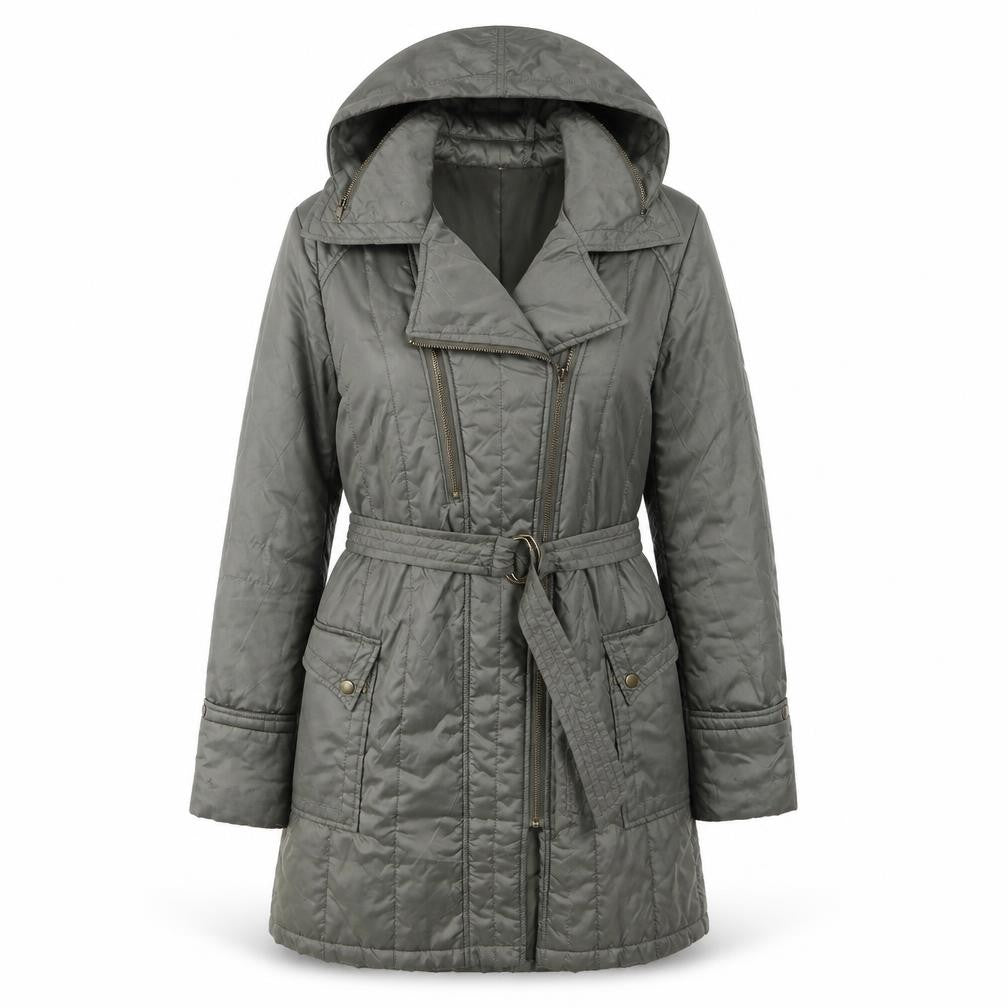 Rosseti Womens Green Quilted Coat Size 10 Zip - Zip Pockets, Belted