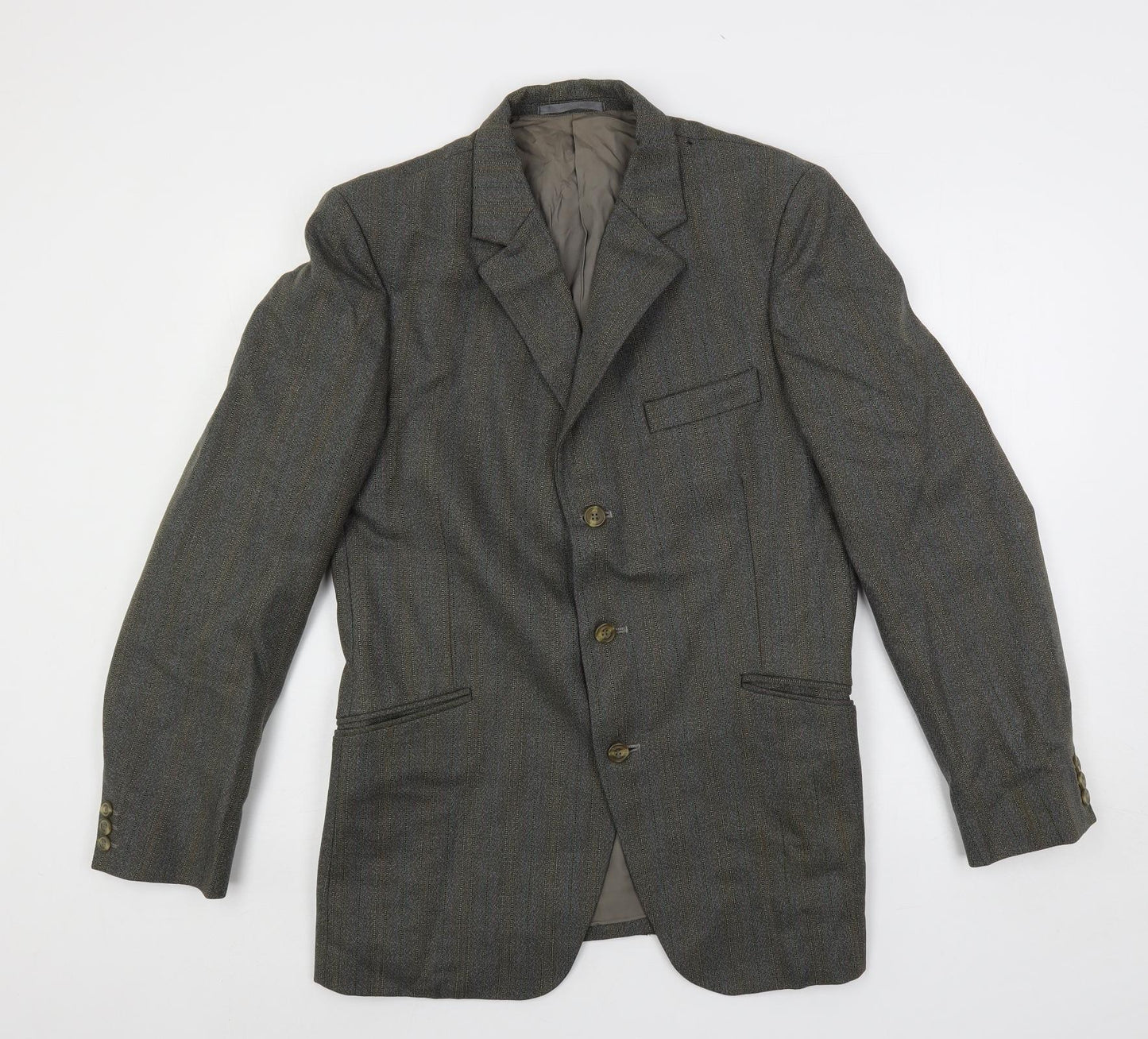 Hector Powe Mens Grey Striped Polyester Jacket Suit Jacket Size 36 Regular