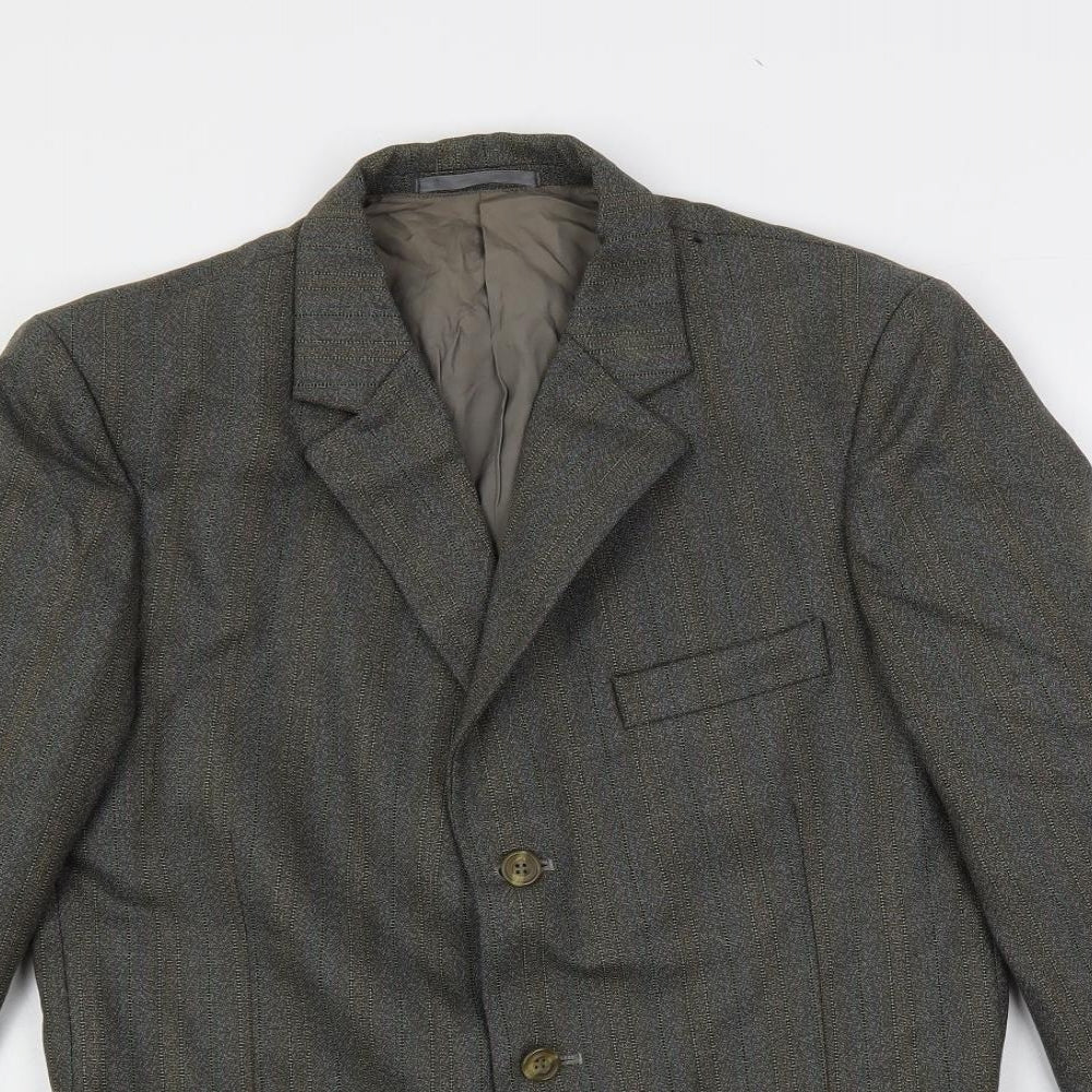 Hector Powe Mens Grey Striped Polyester Jacket Suit Jacket Size 36 Regular