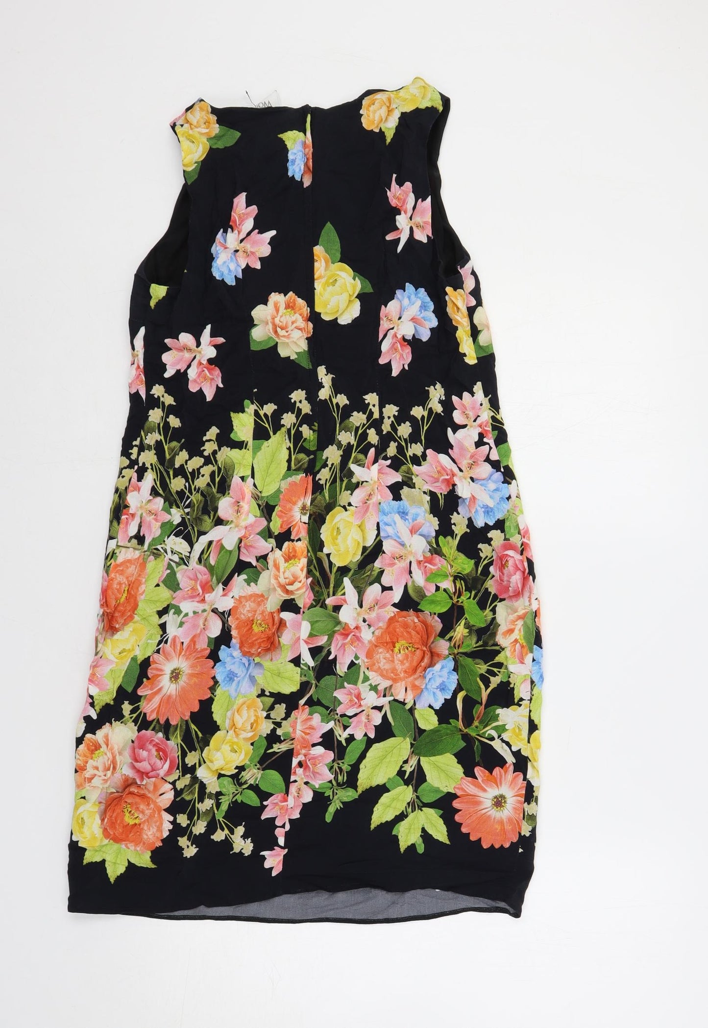 Wallis Womens Black Floral Viscose Shift Size 8 Round Neck Zip