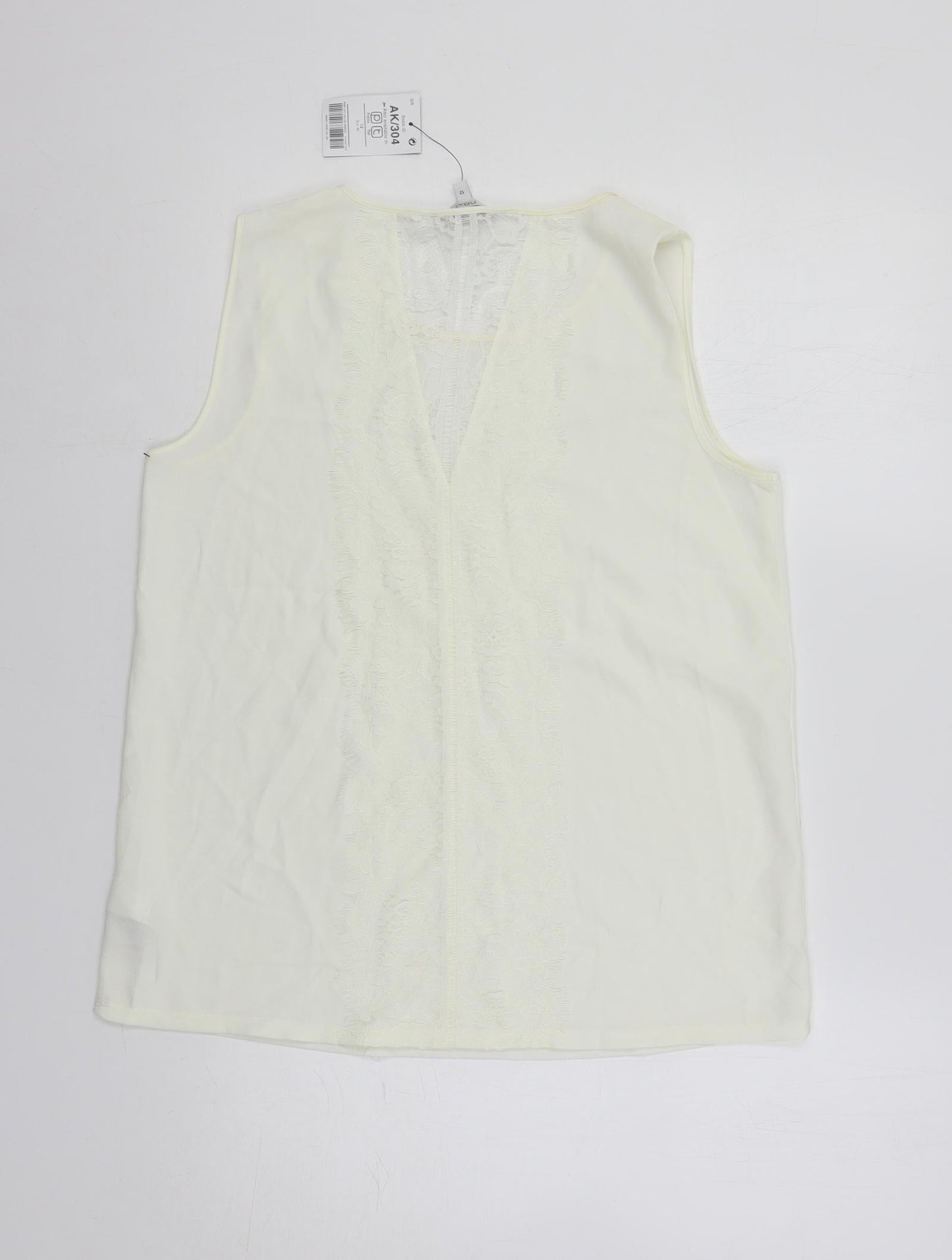 NEXT Womens Ivory Polyester Basic Blouse Size 12 Round Neck - Lace Detail