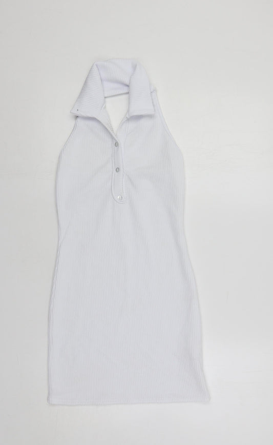 PRETTYLITTLETHING Womens White Polyester Mini Size 10 Collared Pullover - Backless