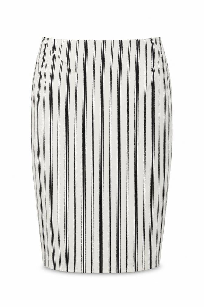 Marks and Spencer Womens White Striped Cotton Straight & Pencil Skirt Size 10 Zip