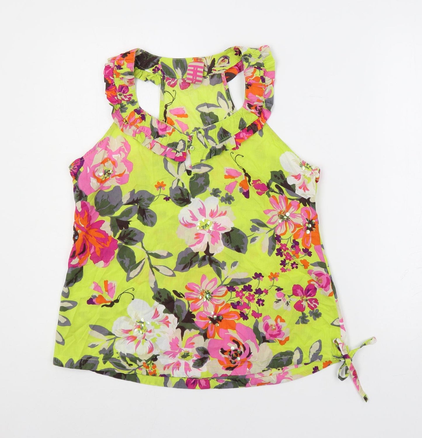 NEXT Womens Multicoloured Floral Cotton Basic Blouse Size 8 V-Neck - Sequin