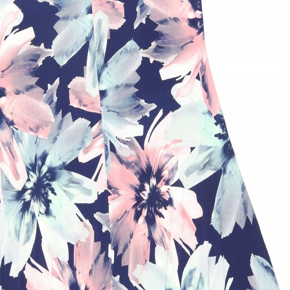 Nicole Collection Womens Blue Floral Polyester A-Line Size L Round Neck Pullover