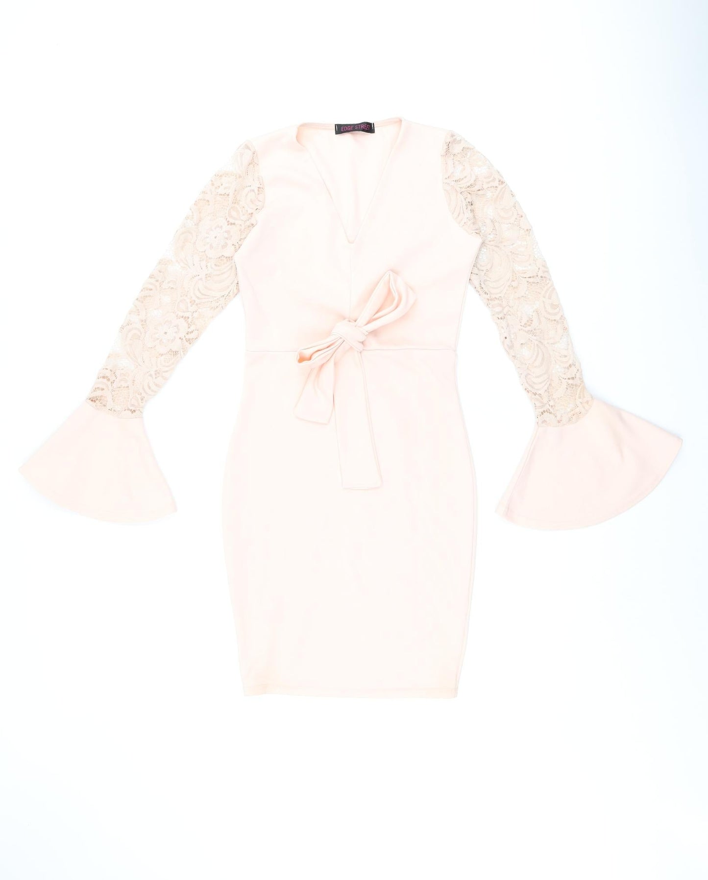 Edge Street Womens Pink Polyester Bodycon Size 8 V-Neck Pullover - Lace Sleeves