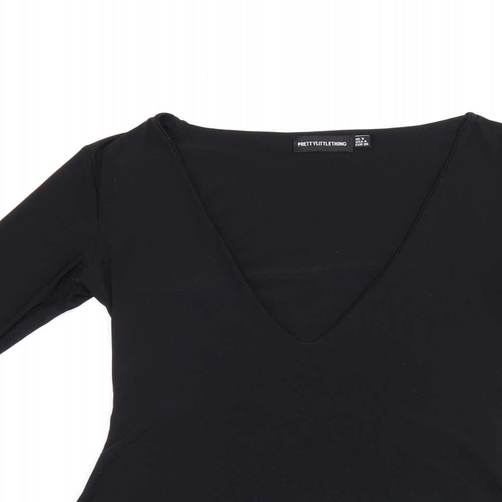 PRETTYLITTLETHING Womens Black Polyester Bodysuit One-Piece Size 8 Snap