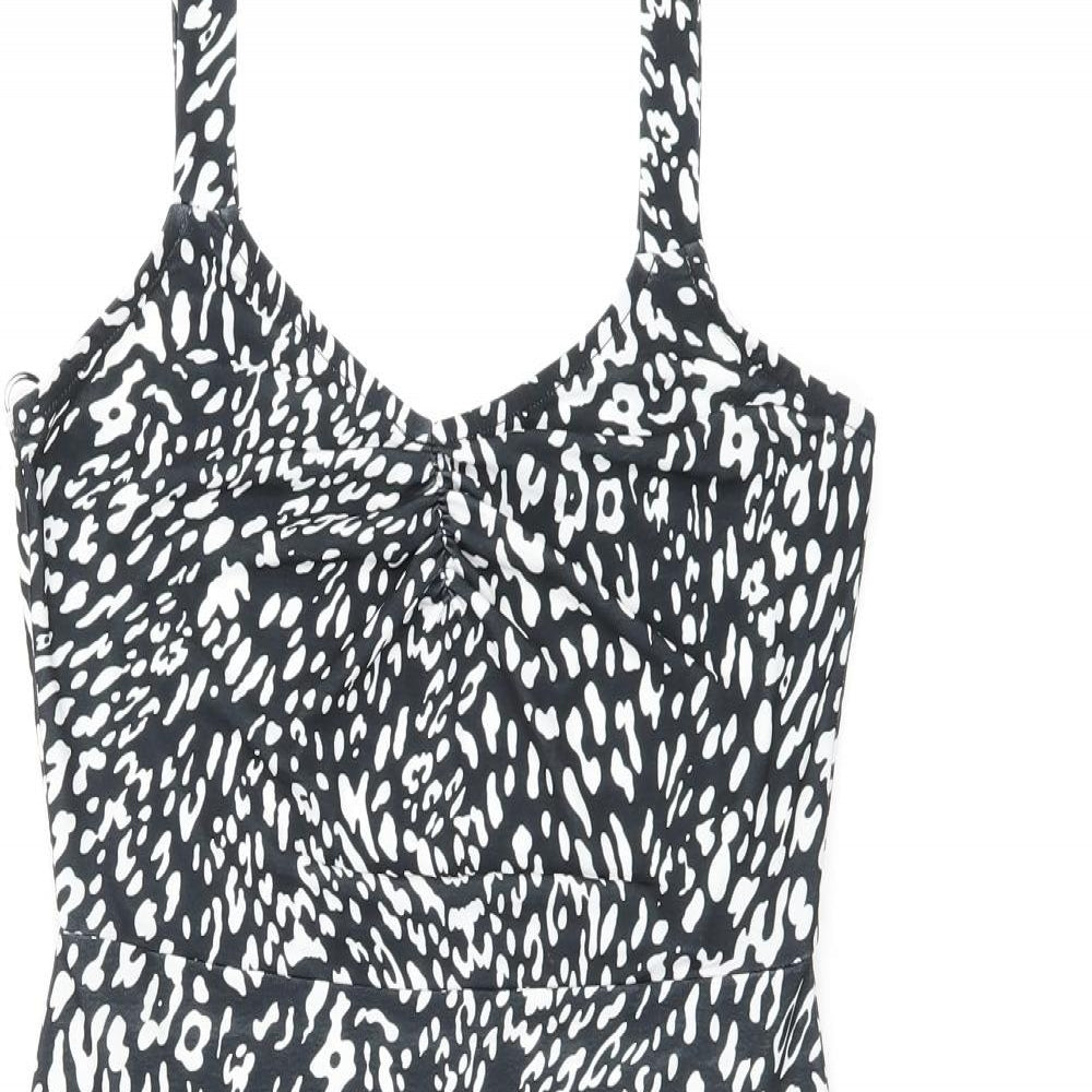 Miss Selfridge Womens Black Geometric Polyester Mini Size 8 V-Neck Pullover - Ruffles