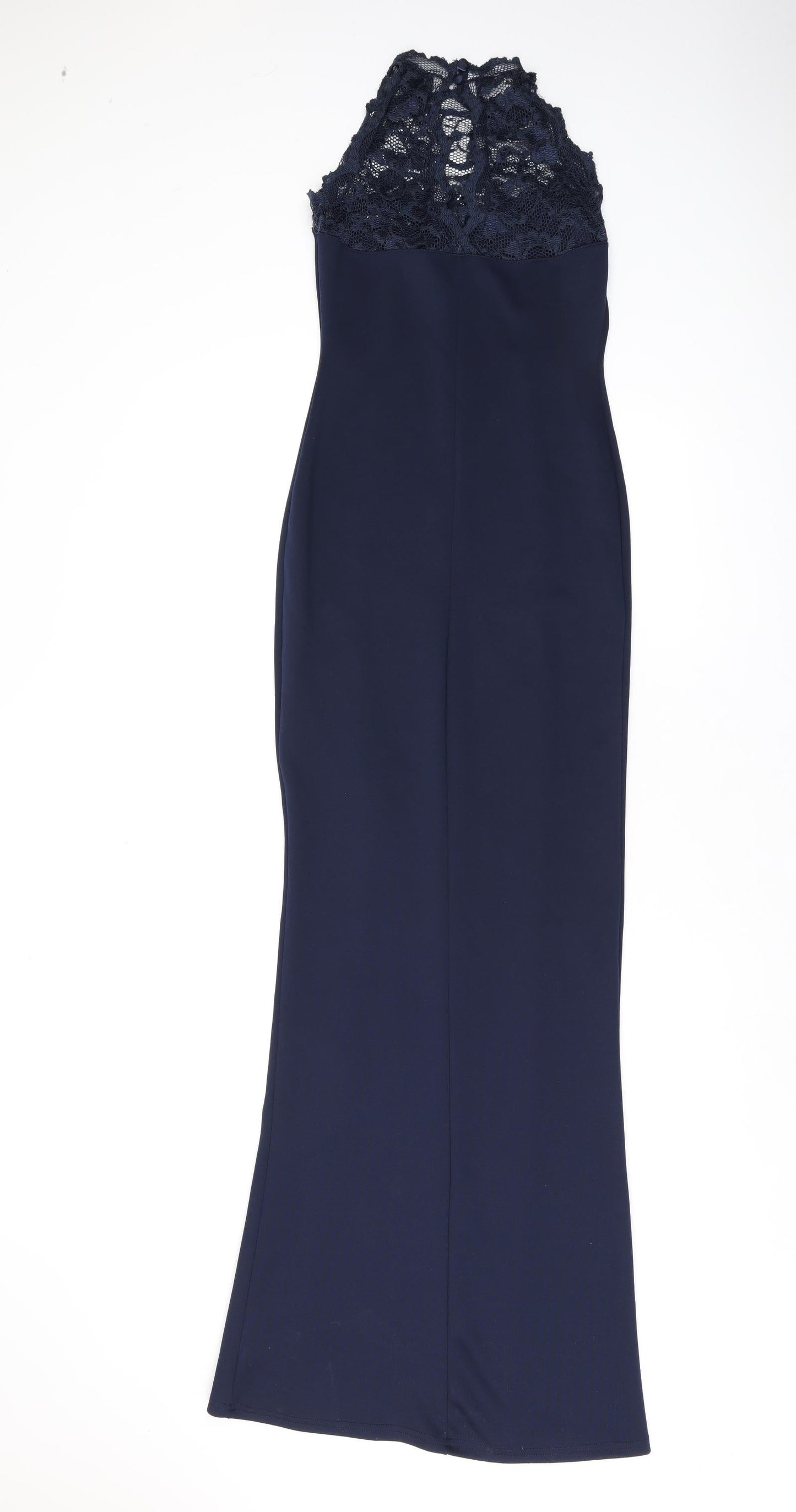 Jessica Womens Blue Nylon Maxi Size 8 Round Neck Pullover - Lace Neckline