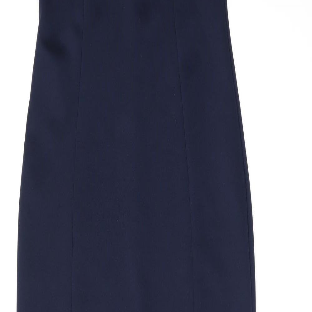 Jessica Womens Blue Nylon Maxi Size 8 Round Neck Pullover - Lace Neckline