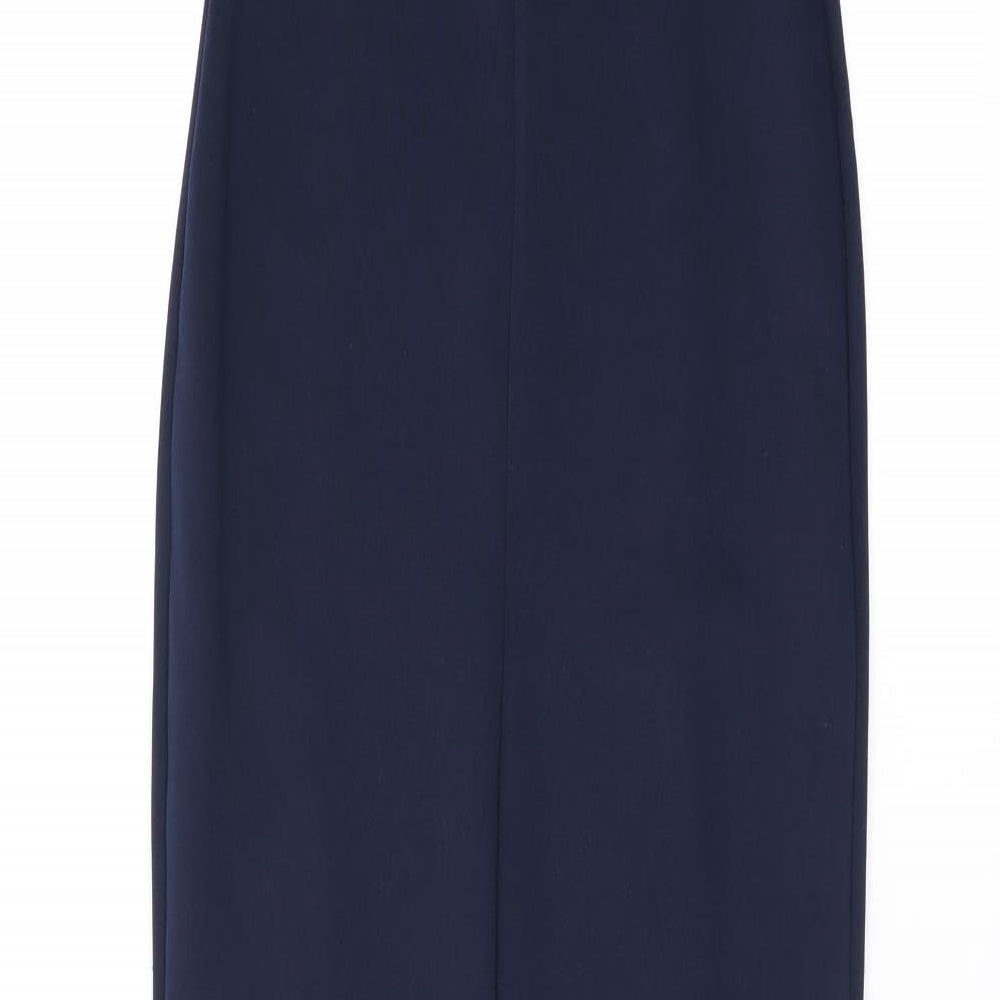 Jessica Womens Blue Nylon Maxi Size 8 Round Neck Pullover - Lace Neckline