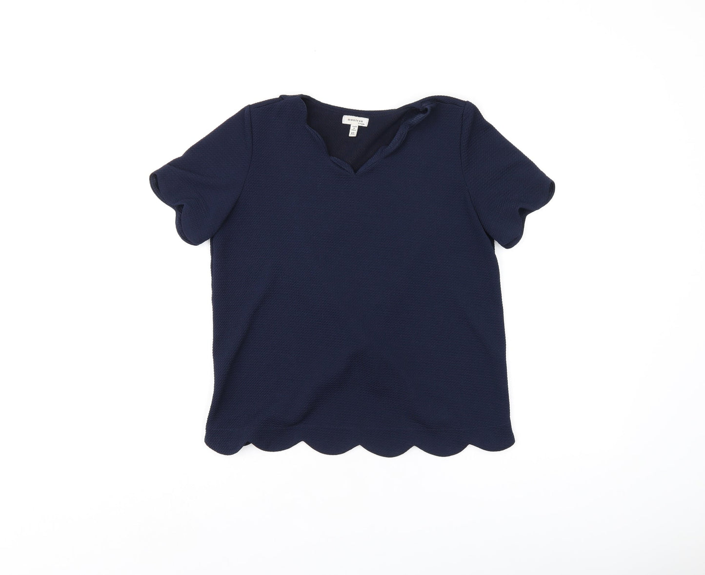Monteau Womens Blue Polyester Basic T-Shirt Size XL V-Neck