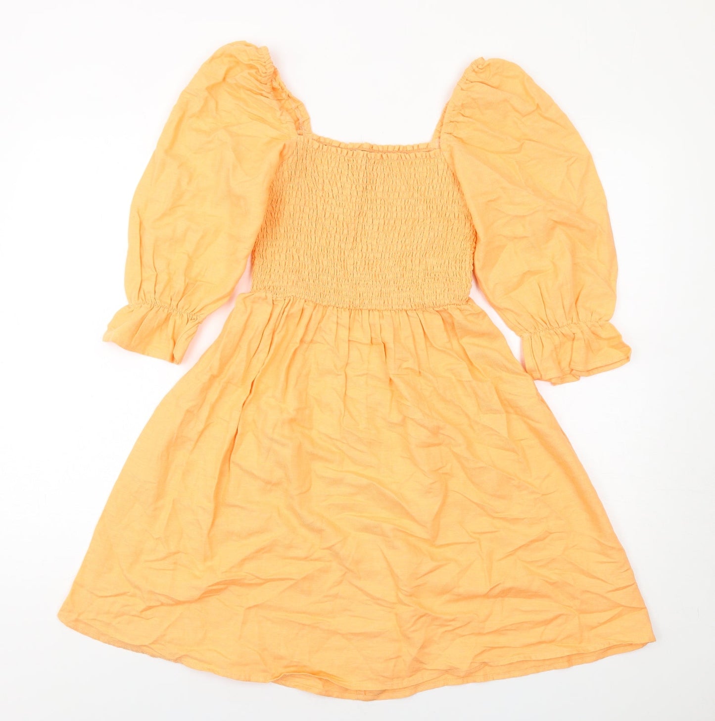 New Look Womens Orange Cotton Fit & Flare Size 6 Square Neck Pullover