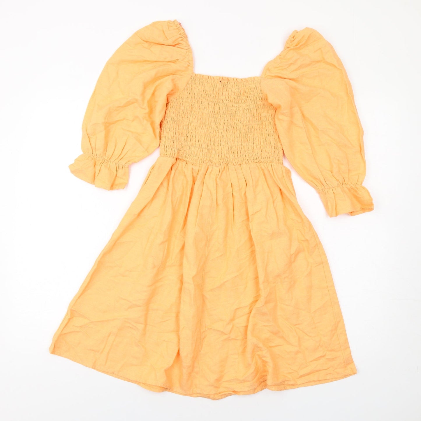 New Look Womens Orange Cotton Fit & Flare Size 6 Square Neck Pullover