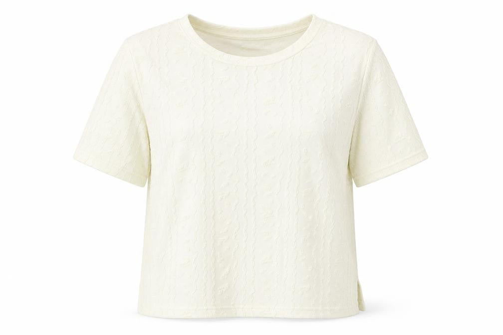 Canda Womens Ivory Polyester Basic T-Shirt Size L Round Neck