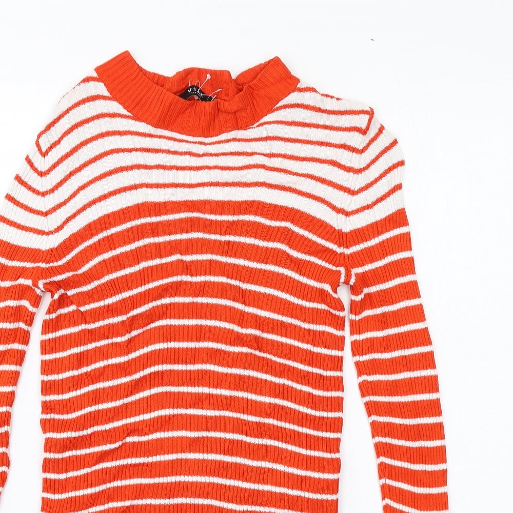 VILA Womens Red Mock Neck Striped Viscose Pullover Jumper Size S