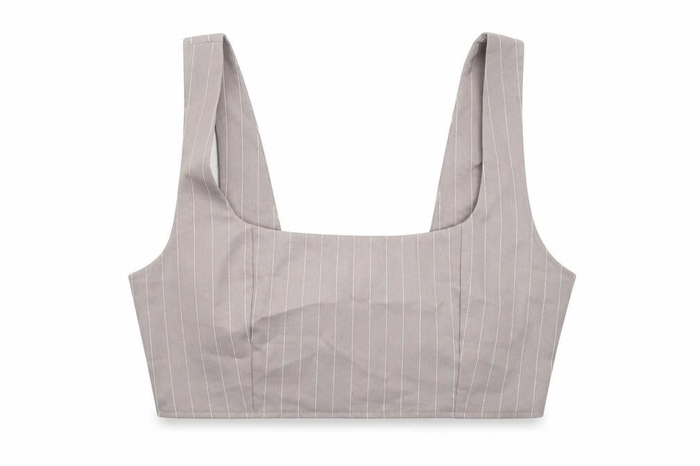 Missguided Womens Grey Striped Polyester Cropped Tank Size 10 Square Neck