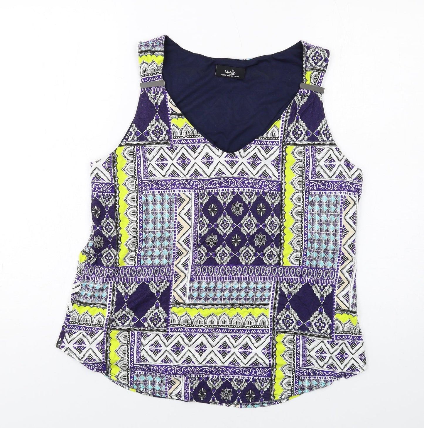 Wallis Womens Multicoloured Geometric Viscose Basic Tank Size 14 Scoop Neck