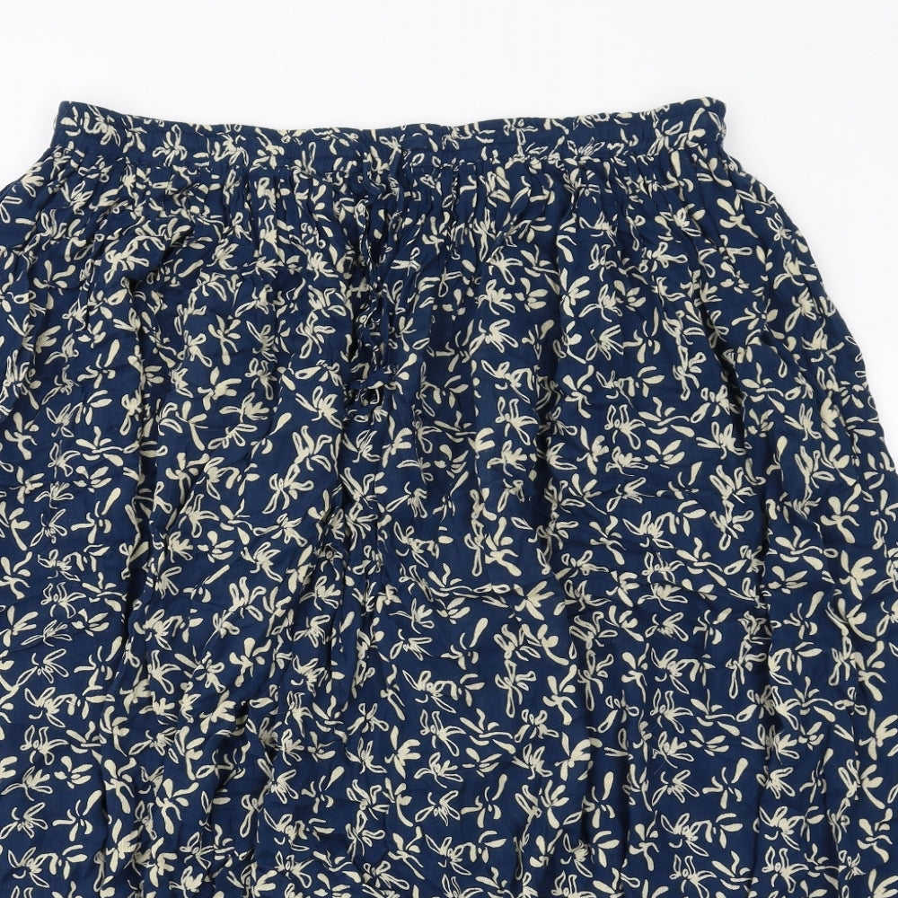 Orvis Womens Blue Geometric Viscose A-Line Skirt Size L Drawstring