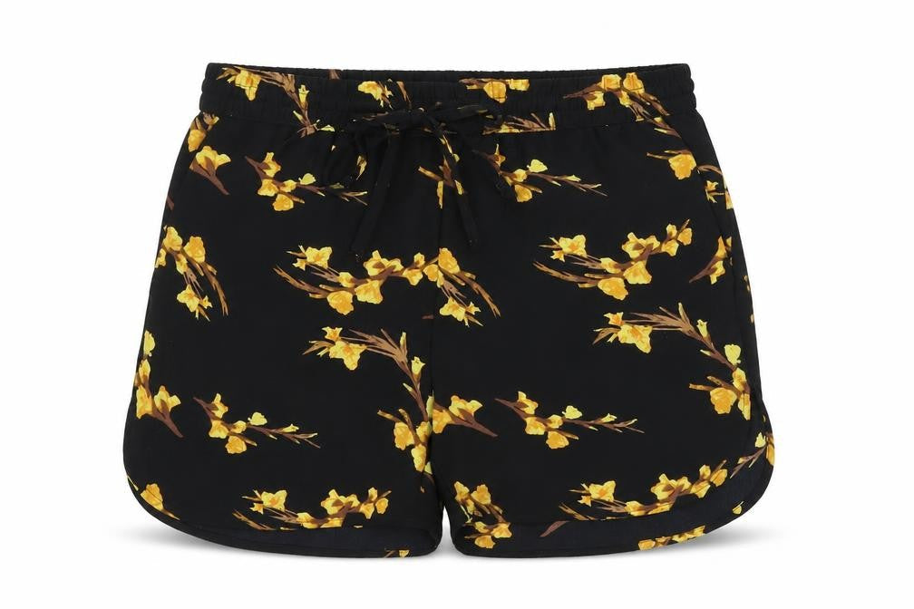 VERO MODA Womens Black Floral Polyester Basic Shorts Size S Regular Drawstring